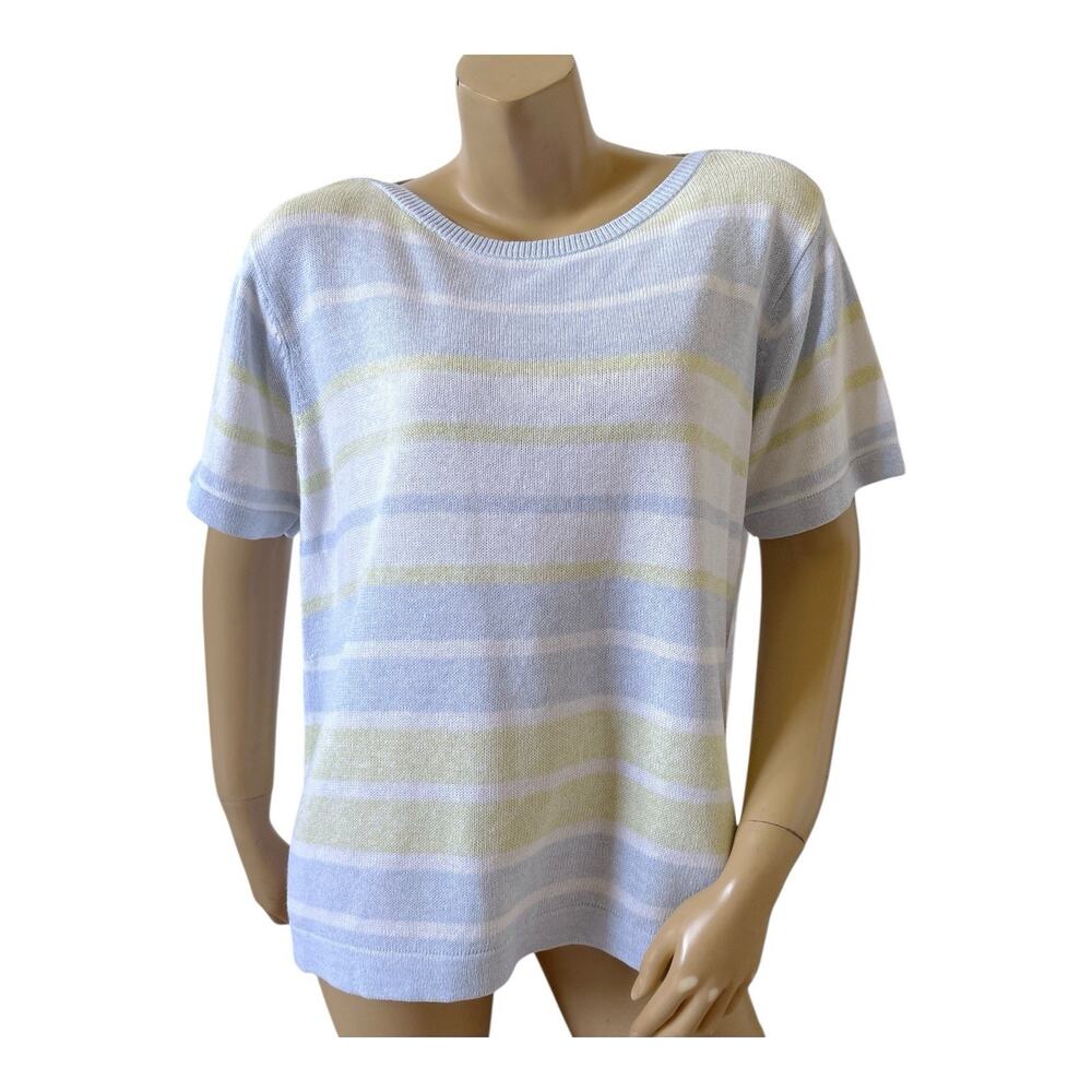 Crazy Horse Liz Claiborne Sweater Womens XL Vintage Striped Short Sleeve Knit